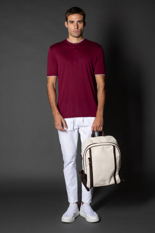 Camiseta Manga Curta Slim Gola Portuguesa Retilínea - Bordo