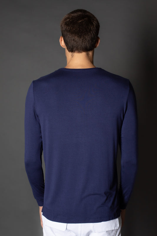 Camiseta Manga Longa Gola Slim Gola Redonda - Marinho