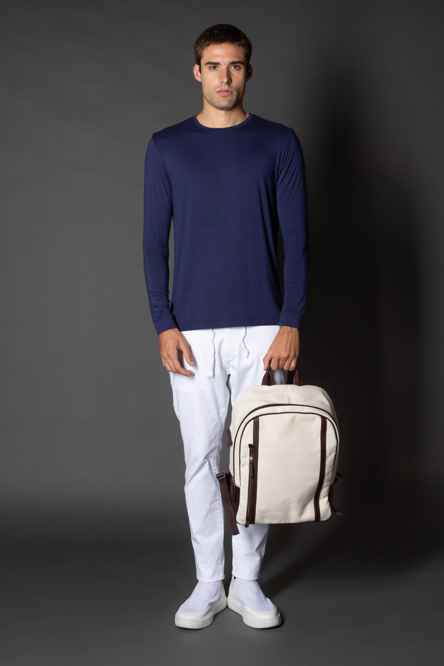 Camiseta Manga Longa Gola Slim Gola Redonda - Marinho