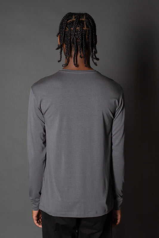Camiseta Manga Longa Gola Slim Gola Redonda - Grafite