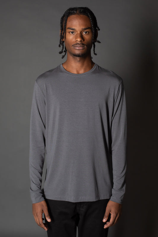 Camiseta Manga Longa Gola Slim Gola Redonda - Grafite