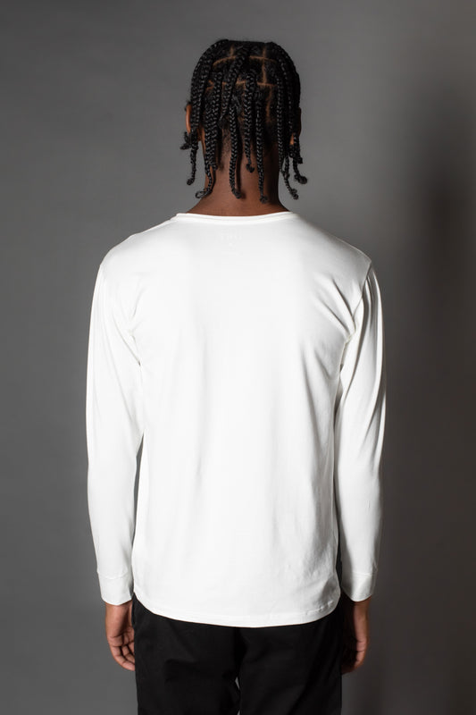 Camiseta Manga Longa Gola Slim Gola Redonda - Off White
