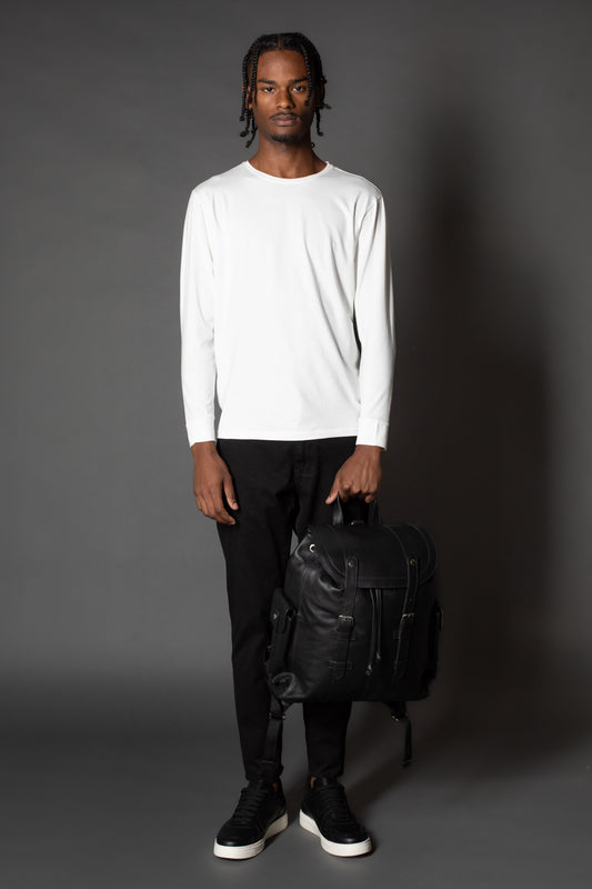 Camiseta Manga Longa Gola Slim Gola Redonda - Off White