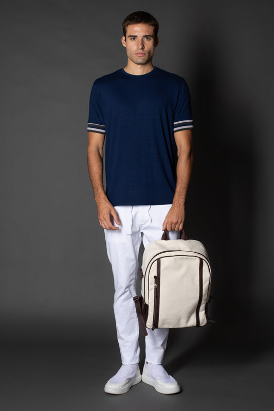 Camiseta Manga Curta Slim Faixa Manga - Marinho