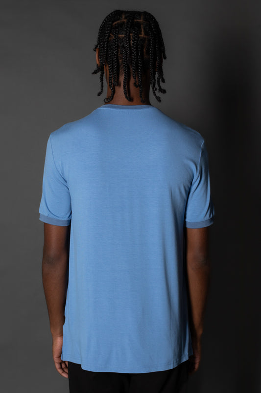 Camiseta Manga Curta Slim Botão Lateral - Azul.