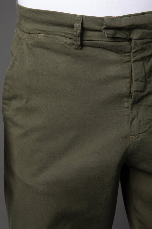 Calça Chino Bolso Faca Cós Alfaiataria - Verde Militar