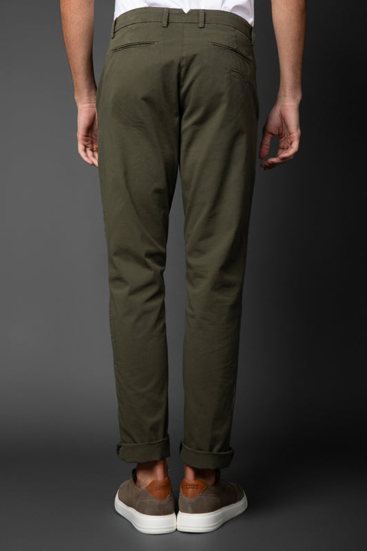 Calça Chino Bolso Faca Cós Alfaiataria - Verde Militar