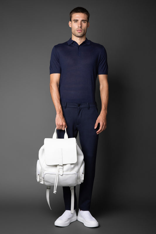 Calça Malha Slim Bolso Faca Pesponto Duplo - Marinho