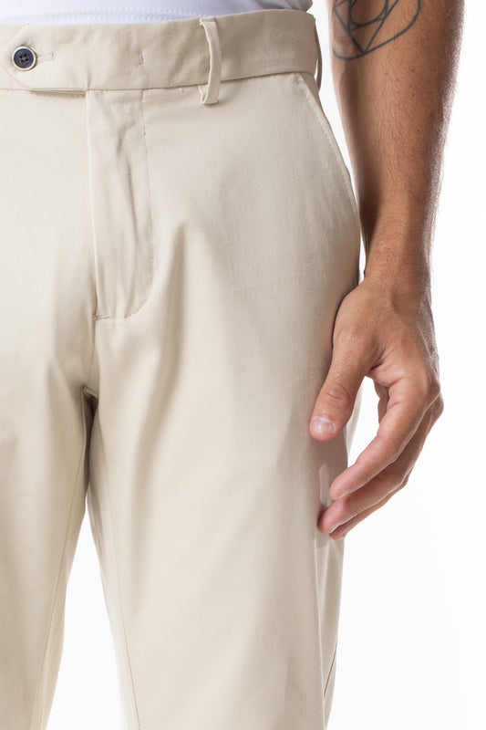 Calça Sarja Bolso Faca - Bege Claro