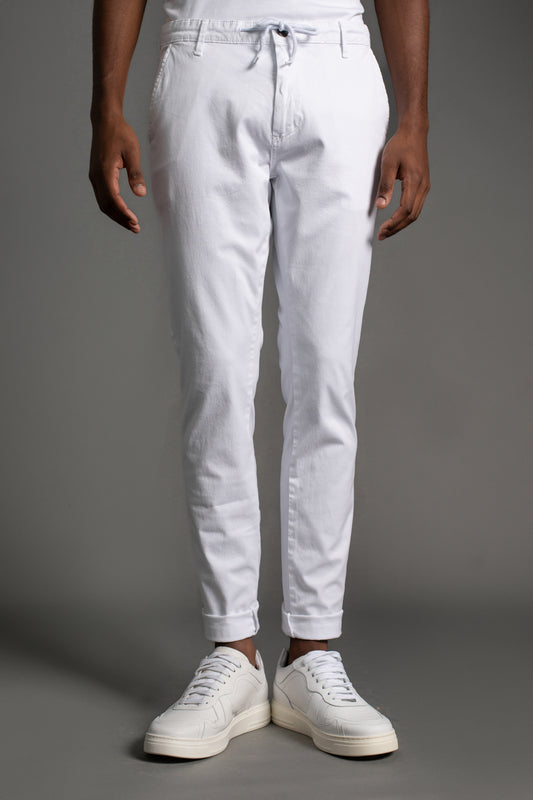Calça Chino Slim Com Cordão - Branco