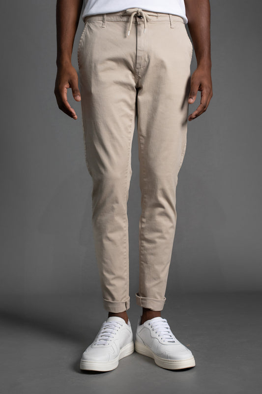 Calça Chino Slim Com Cordão - Khaki