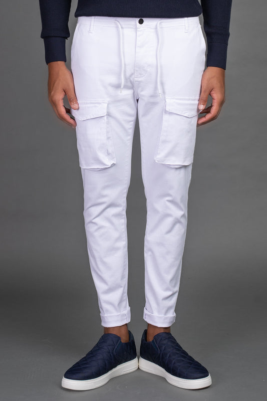 Calça Chino Slim Com Bolso Cargo - Branco