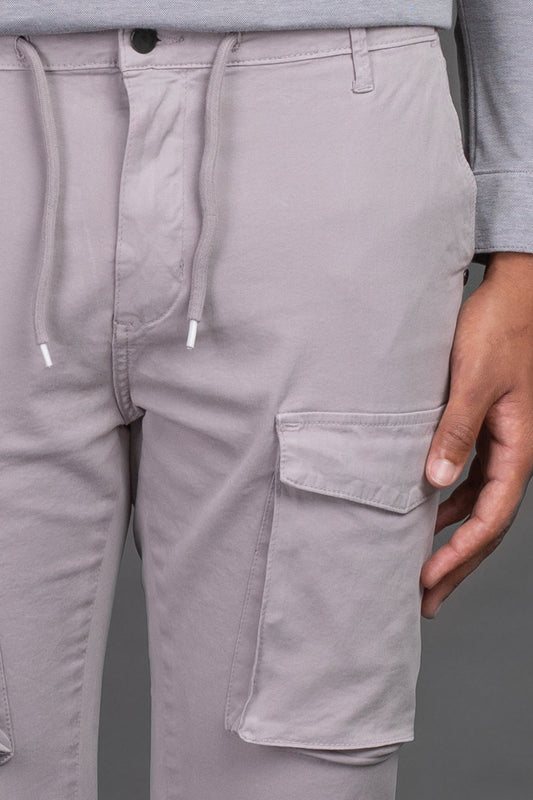 Calça Chino Slim Com Bolso Cargo - Cinza