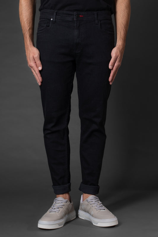 Calça Jeans Black Slim Com Detalhe Vermelho - Preto