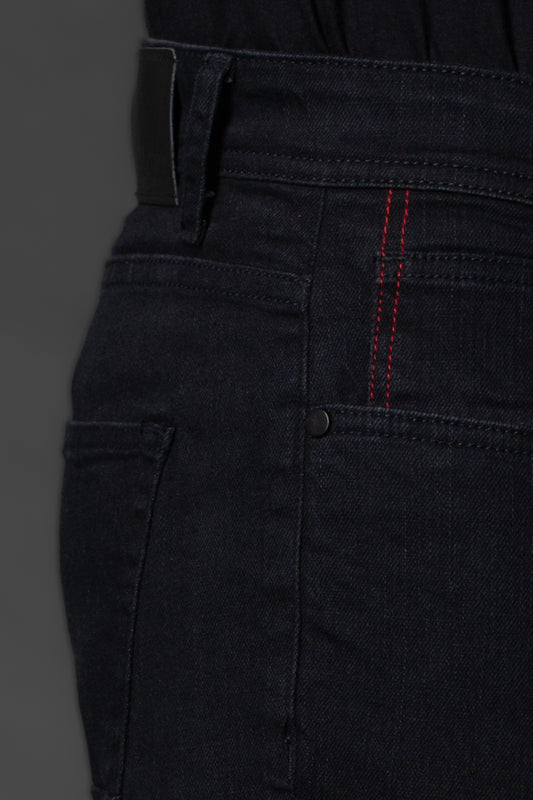 Calça Jeans Black Slim Com Detalhe Vermelho - Preto