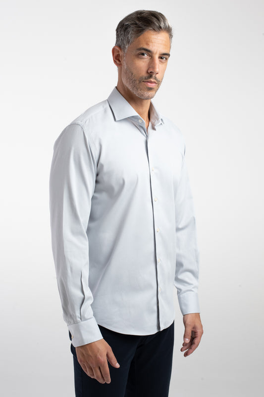 Camisa Manga Longa Social Maquinetada Slim - Cinza Claro