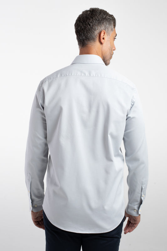 Camisa Manga Longa Social Maquinetada Slim - Cinza Claro