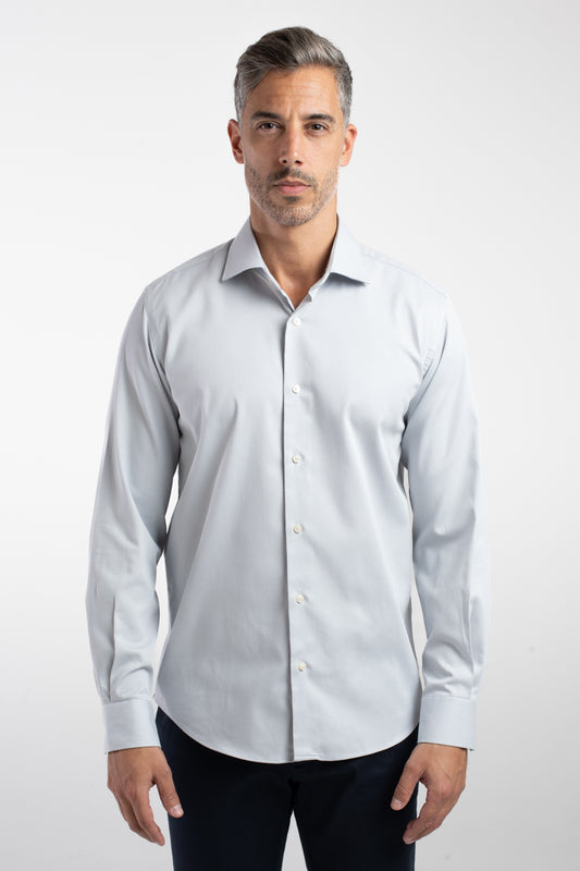 Camisa Manga Longa Social Maquinetada Slim - Cinza Claro