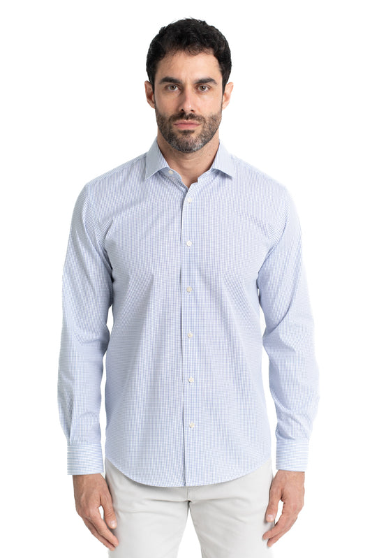 Camisa Social Colarinho Italiano Premium - Azul Medio