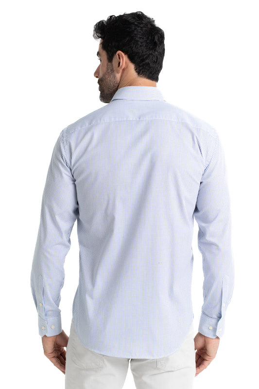 Camisa Social Colarinho Italiano Premium - Azul Medio
