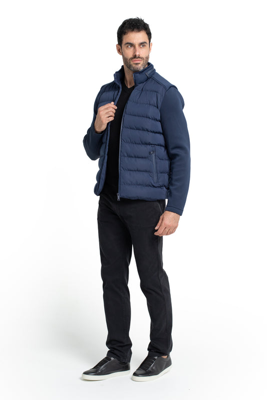 Jaqueta Nylon Manga Neoprene - Marinho