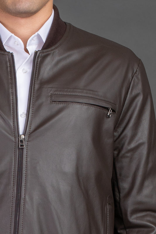 Jaqueta Bomber Couro - Marrom