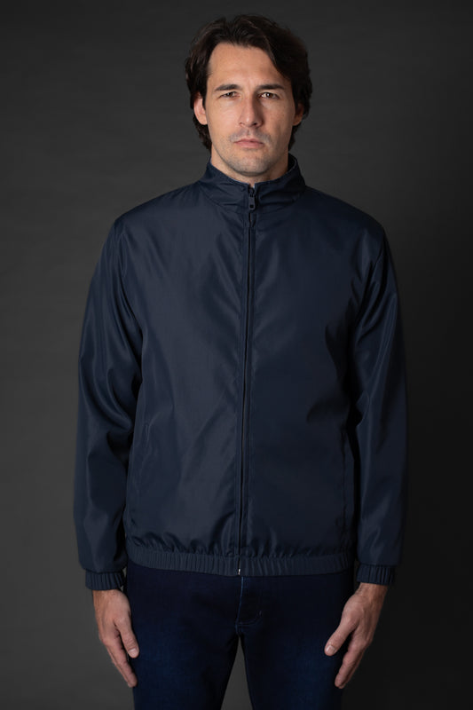 Jaqueta Gola Alta Com Zíper Embutido - Marinho