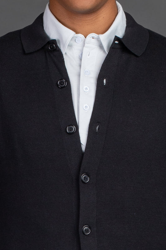 Malha Com Botão Gola Polo - Preto