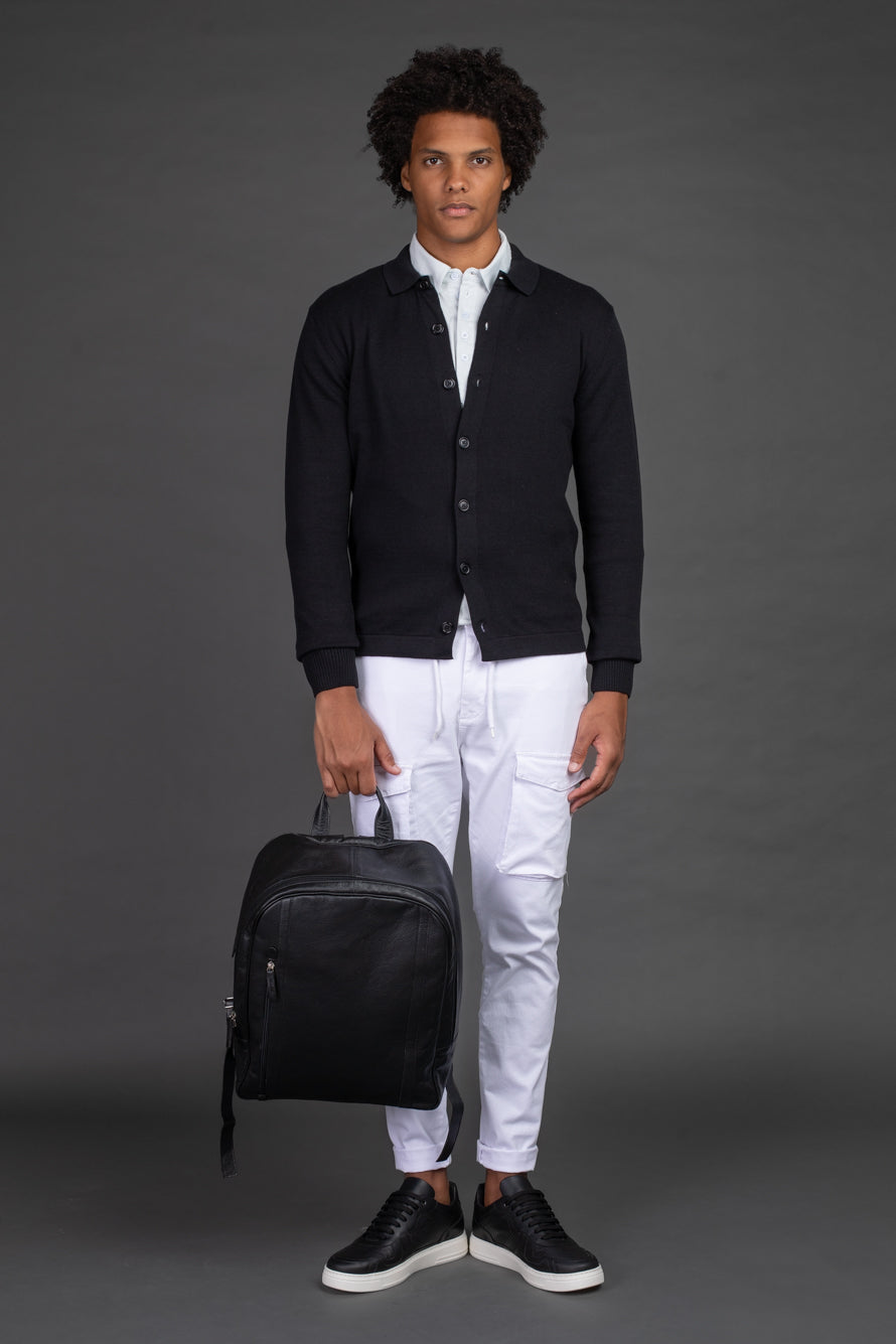 Malha Com Botão Gola Polo - Preto