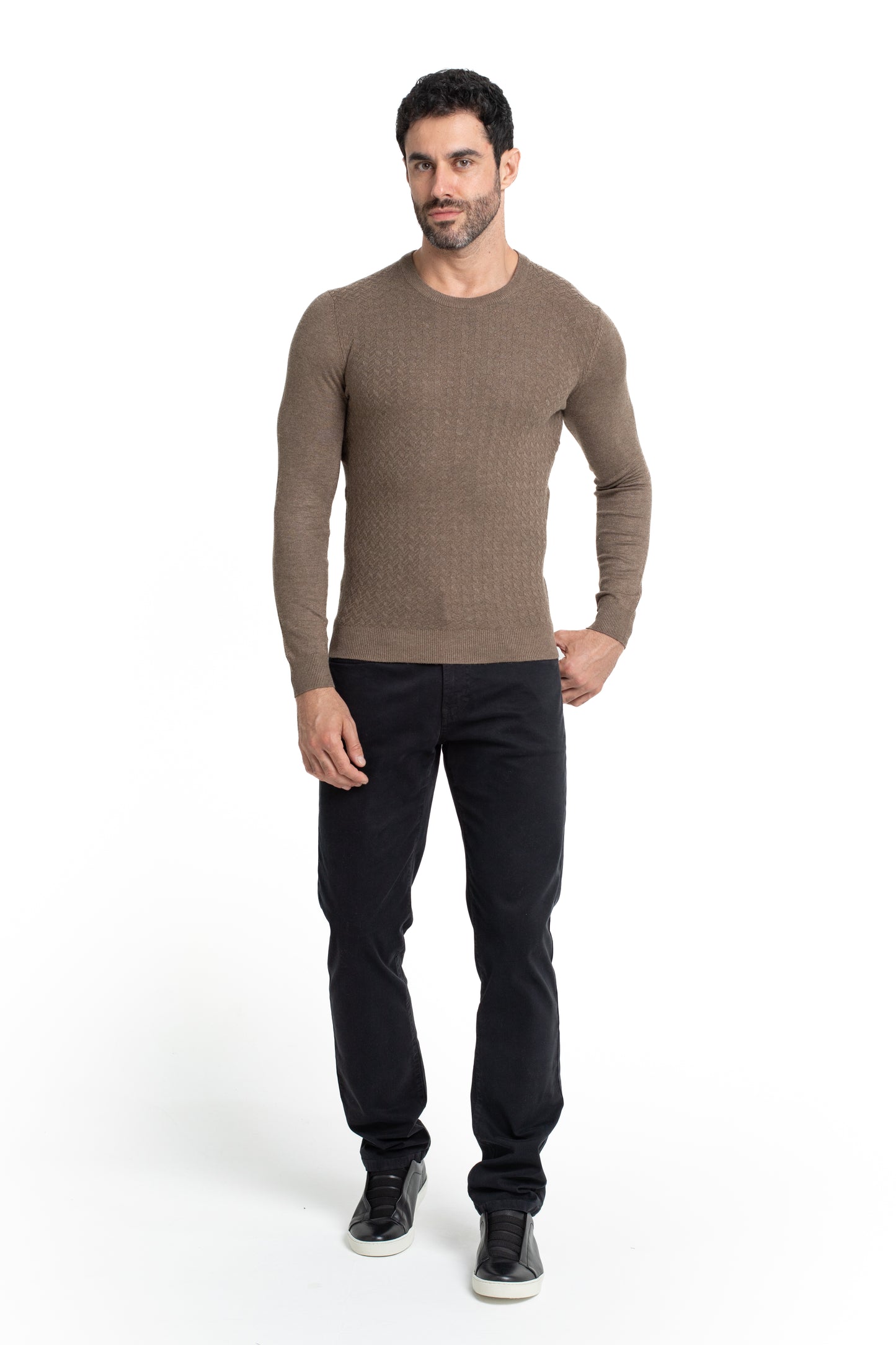Malha Tricot Decote Careca - Khaki