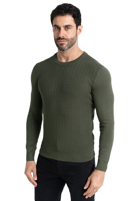 Malha Tricot Decote Careca - Verde Militar