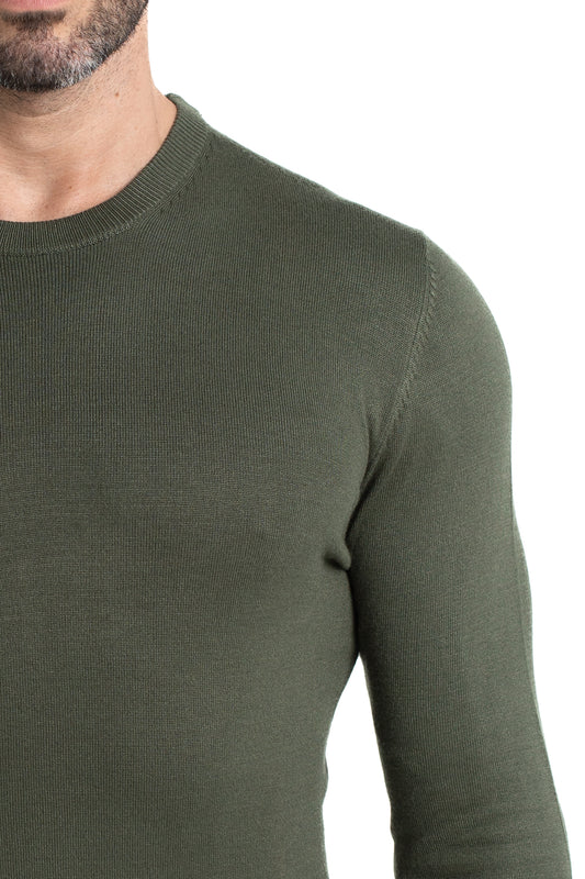 Malha Tricot Decote Careca - Verde Militar