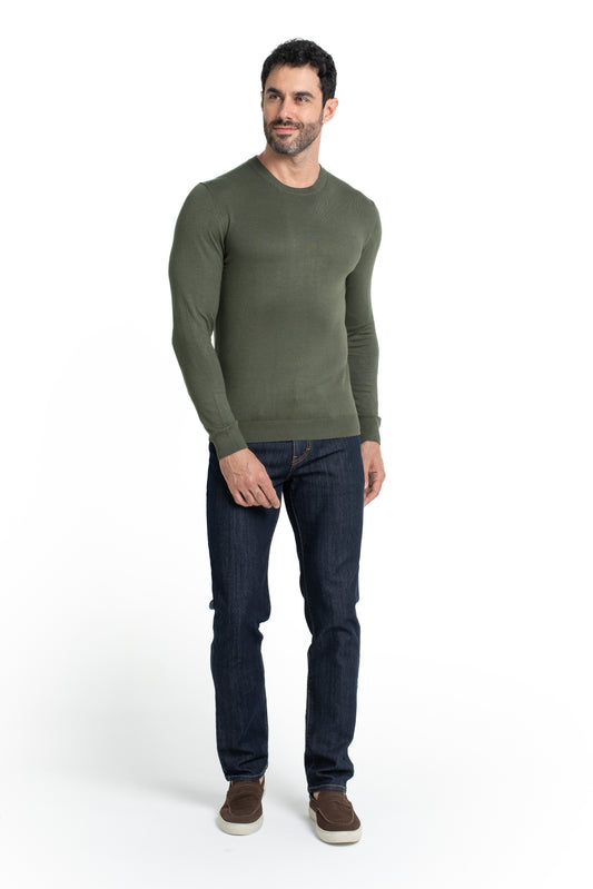 Malha Tricot Decote Careca - Verde Militar