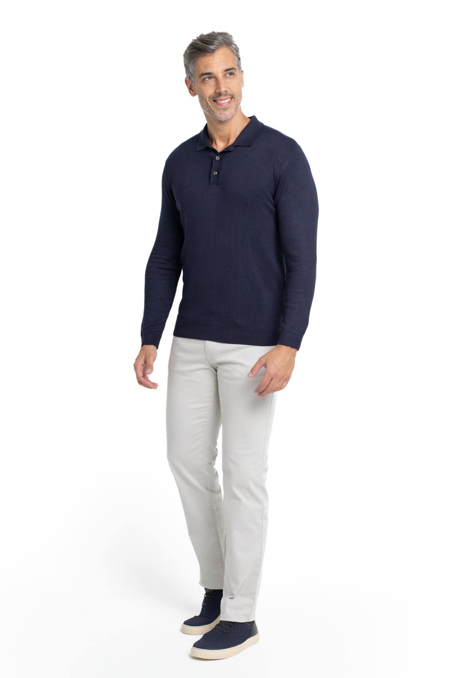 Polo Tricot Manga Longa - Azul.