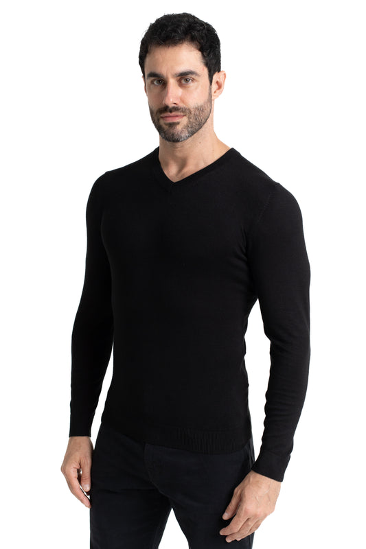 Malha Tricot Decote V Lisa - Preto