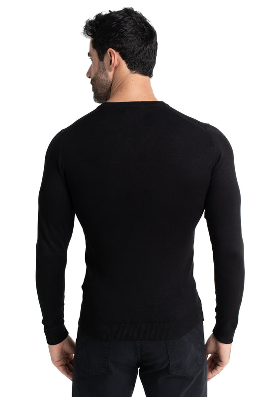 Malha Tricot Decote V Lisa - Preto
