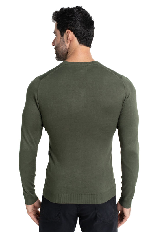 Malha Tricot Decote V Lisa - Verde Militar