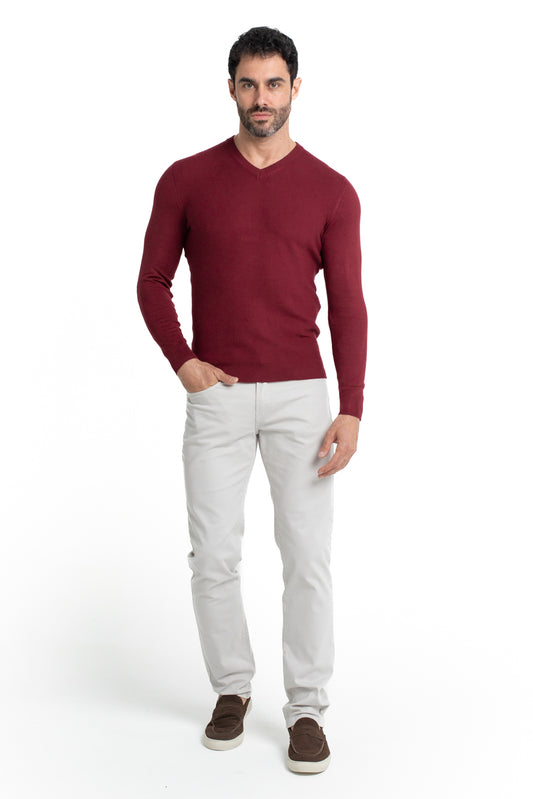 Malha Tricot Decote V Lisa - Bordo
