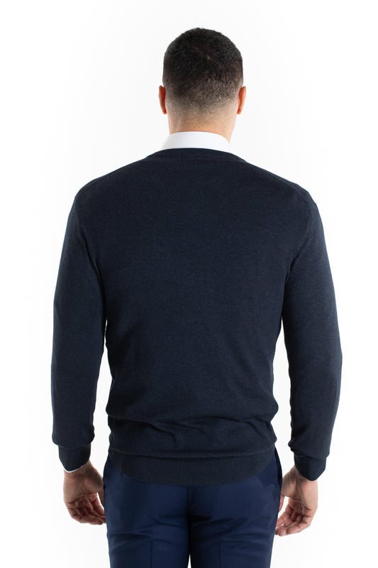 Malha Tricot Decote V - Marinho