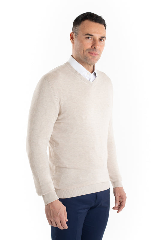 Malha Tricot Decote V - Areia