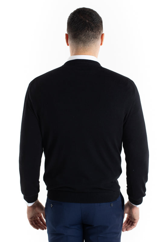 Malha Tricot Decote V - Preto