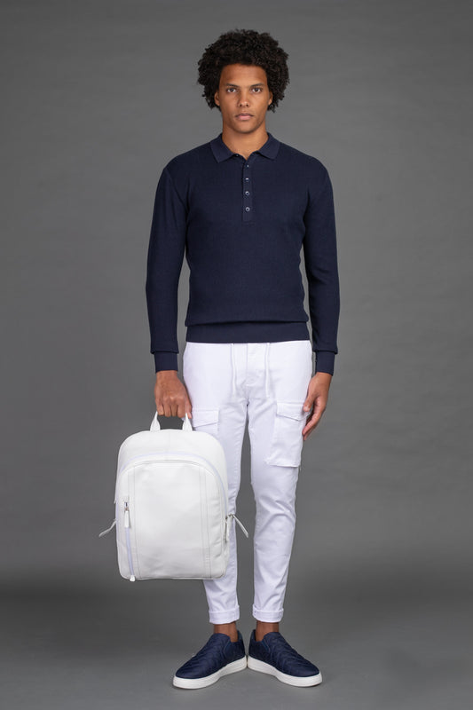 Malha Polo Slim Canelada - Marinho