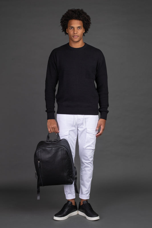 Malha Slim Canelada Com Bolsos - Preto