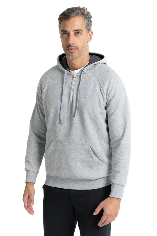 Blusão De Moletom 1/2 Ziper Bolso Canguru - Mescla Cinza