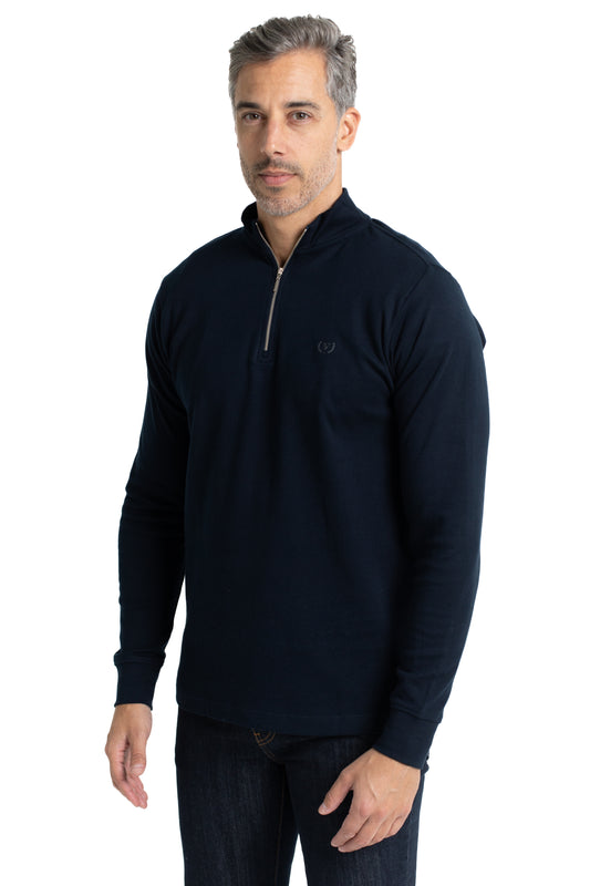 Blusa Malha Suedine Manga Longa Gola Alta - Marinho