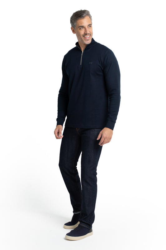 Blusa Malha Suedine Manga Longa Gola Alta - Marinho