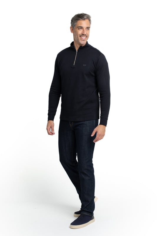Blusa Malha Suedine Manga Longa Gola Alta - Preto