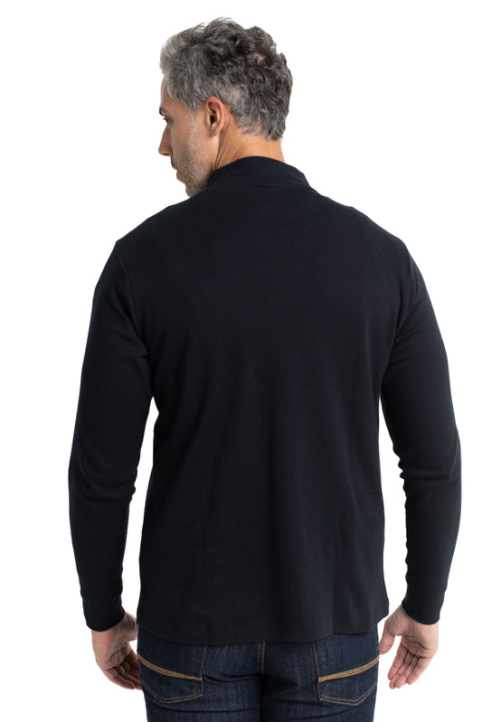 Blusa Malha Suedine Manga Longa Gola Alta - Preto