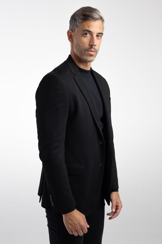 Paletó 2 Botões De Malha Sem Forro Bolsos Embutidos - Preto