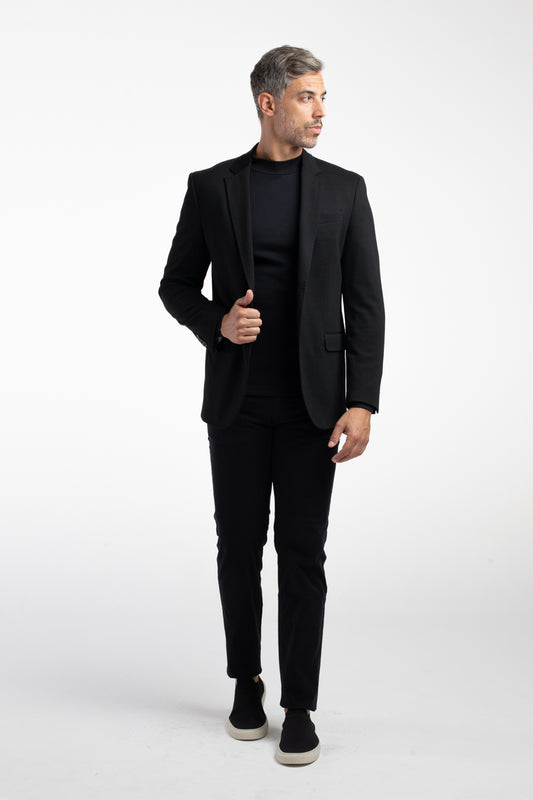 Paletó 2 Botões De Malha Sem Forro Bolsos Embutidos - Preto